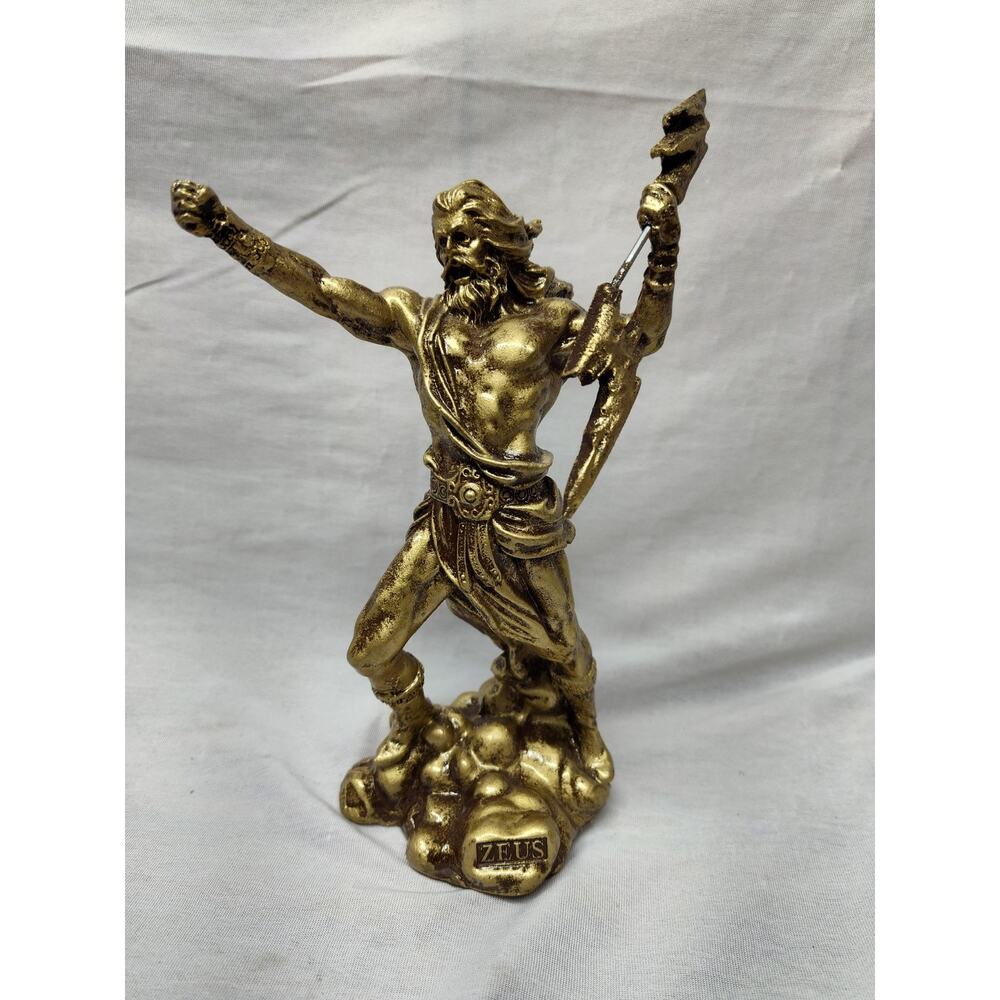 King Zeus God of Thunder W Lightning Bolt Greek Mythology Statue Bronze Finish